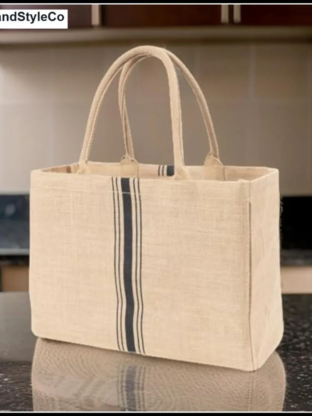 Jute Market Tote Bag Rounded Handles Reusable Grocery Beach
